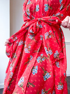 Print High Low Kimono Red Floral Chiffon
