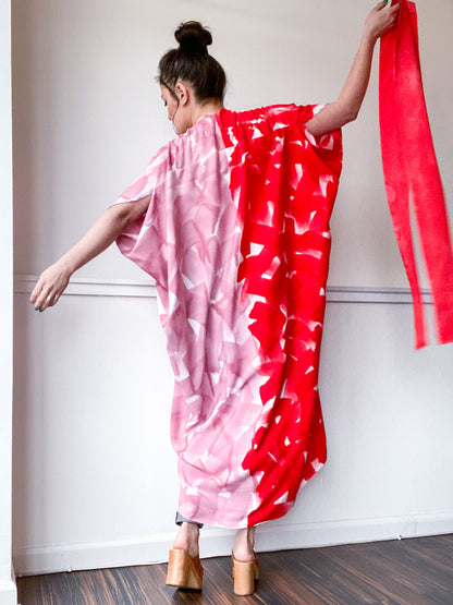 Limited Edition Hand-Dyed High Low Kimono Scarlet Pink