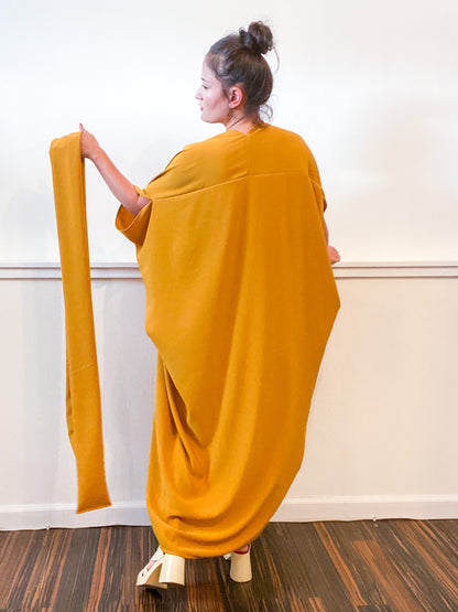 Solid High Low Kimono Turmeric Crepe De Chine