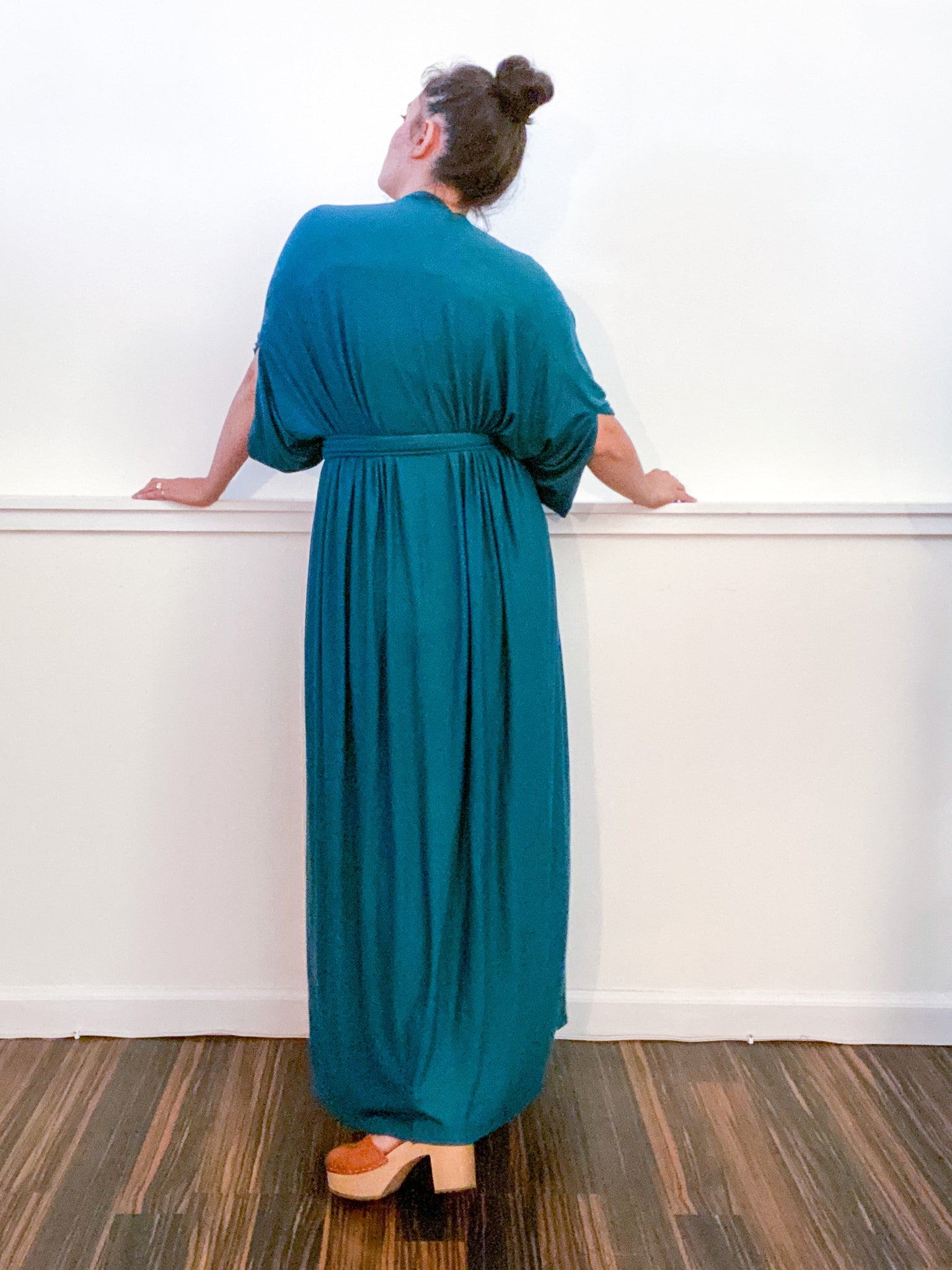 Solid High Low Kimono Teal Knit