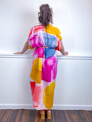 OOAK Hand-Dyed High Low Kimono Multicolor Brushstrokes