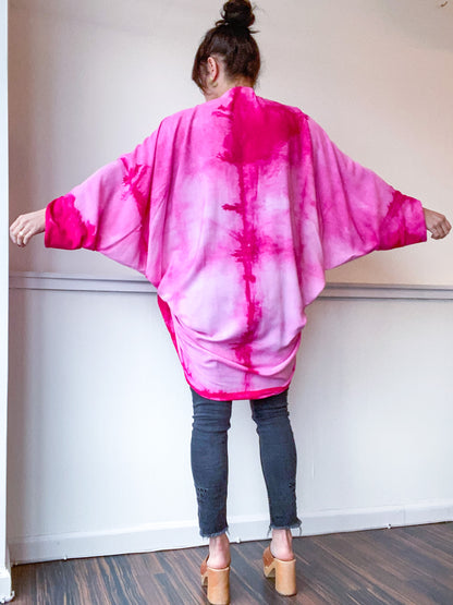 Hand-Dyed Waterfall Kimono Fuchsia Lines