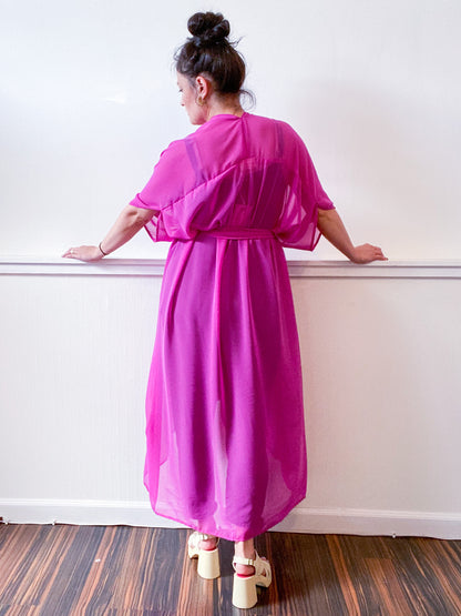 Solid High Low Kimono Magenta Chiffon