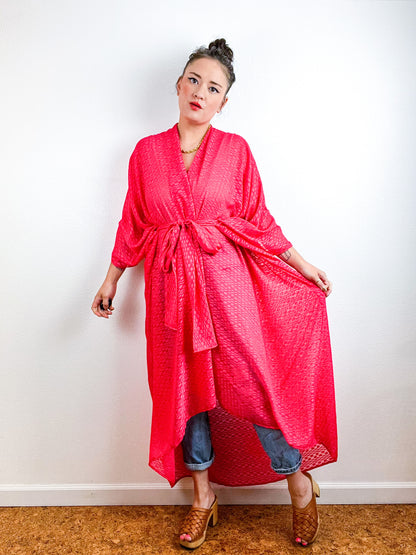 Solid High Low Kimono Scarlet Oval Chiffon
