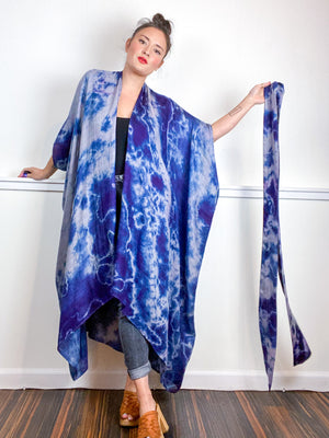 Hand-Dyed High Low Kimono Bamboo Blueberry