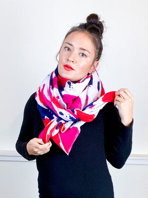 Hand-Dyed Large Square Scarf Fuchsia Scarlet Navy
