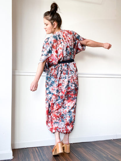 Hand-Dyed High Low Kimono Speckle Teal Terracotta Pink