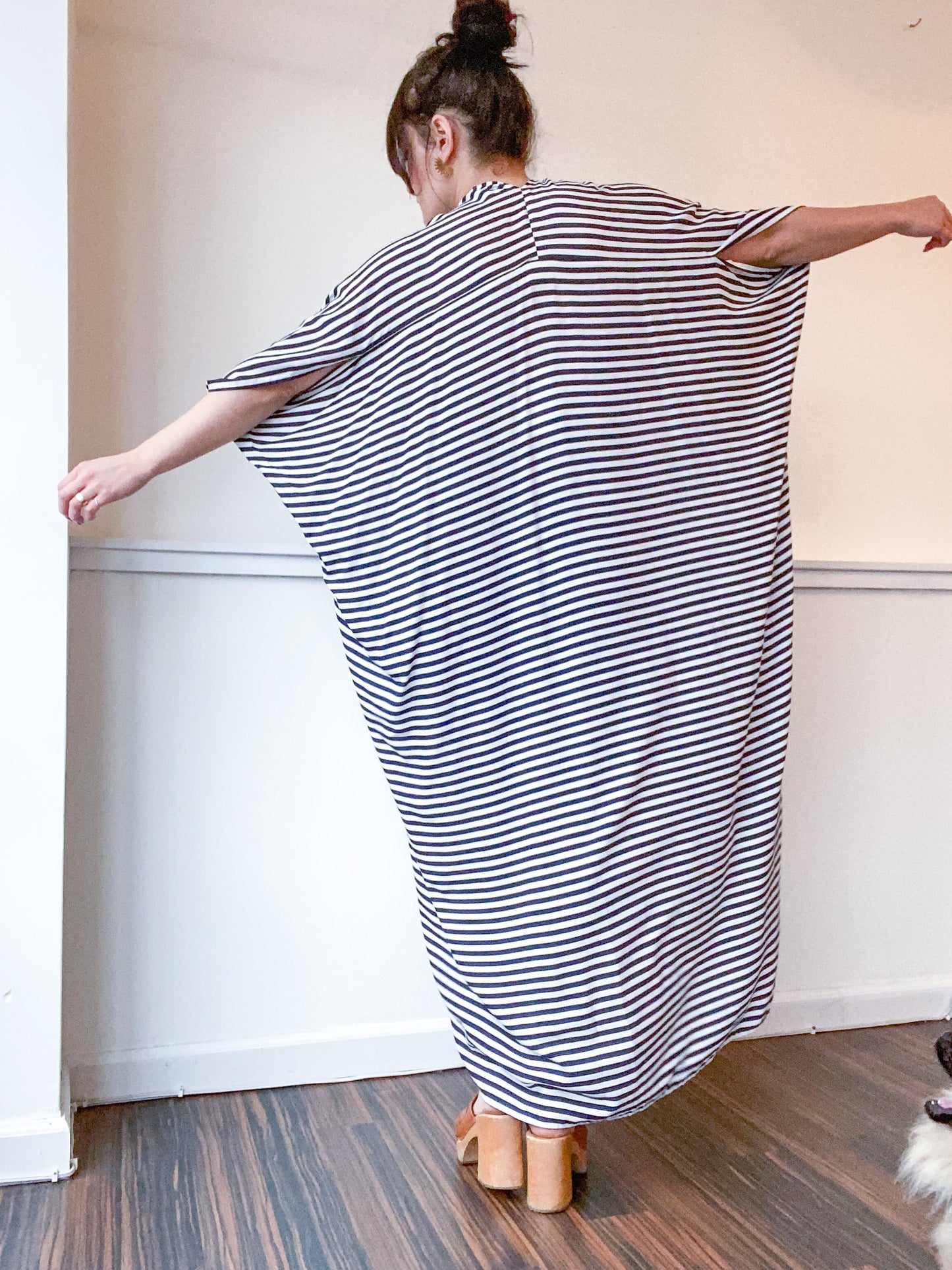 Print High Low Kimono Navy Stripes