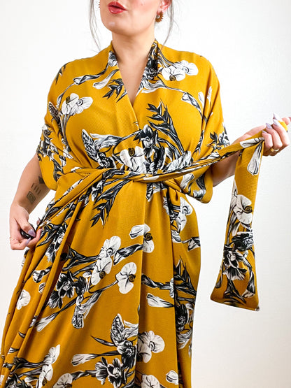 High Low Kimono Marigold Orchid Bubble Crepe