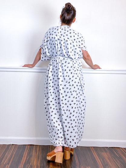 Print High Low Kimono Birds Georgette
