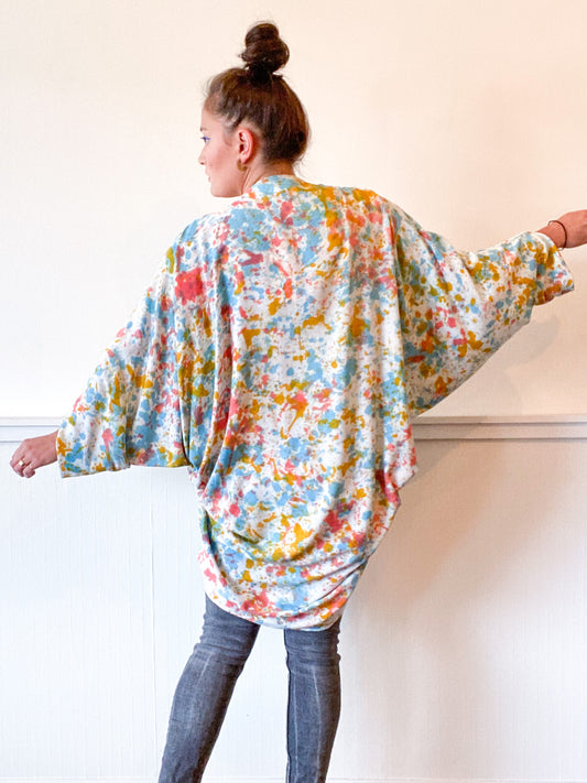 Hand-Dyed Waterfall Kimono Multicolor Speckle