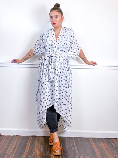 Print High Low Kimono Birds Georgette