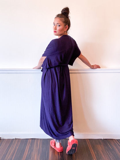 Solid High Low Kimono Solid Navy Knit
