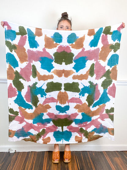 Hand-Dyed Large Square Scarf Terracotta Moss Maroon Kingfisher