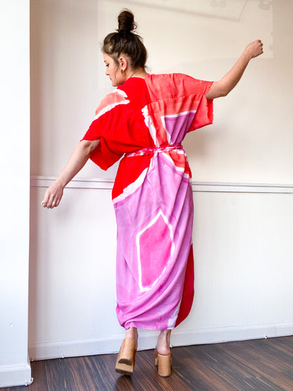 Limited Edition Hand-Dyed High Low Kimono Shape Study Pink Red