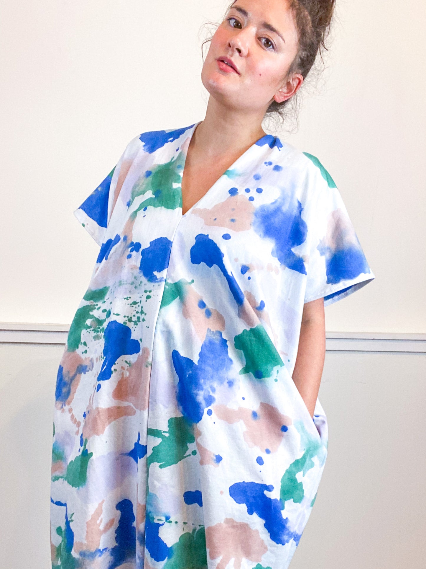 Hand-Dyed Sweatshirt Smock Dress Pink Sky Wisteria Sea