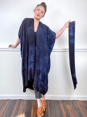 Hand-Dyed High Low Kimono Almost Solid Cool Black
