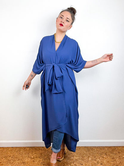 Solid High Low Kimono Navy Georgette