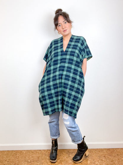 Plaid Flannel Smock Dress Navy Sage