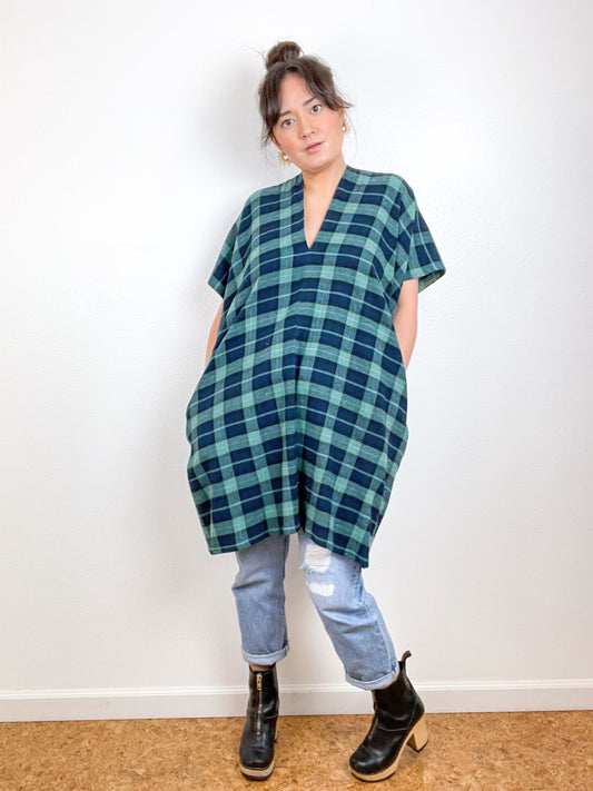 Plaid Flannel Smock Dress Navy Sage