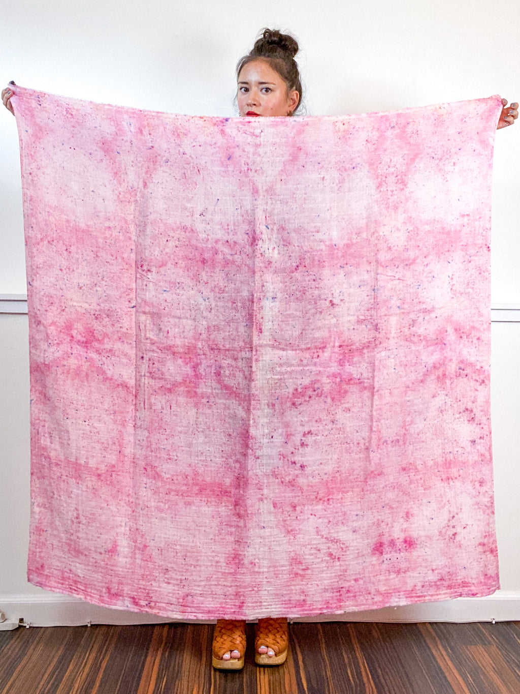 Hand-Dyed Large Square Scarf Bubblegum Speckle