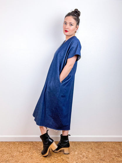 Denim Smock Dress Midi Two Tone