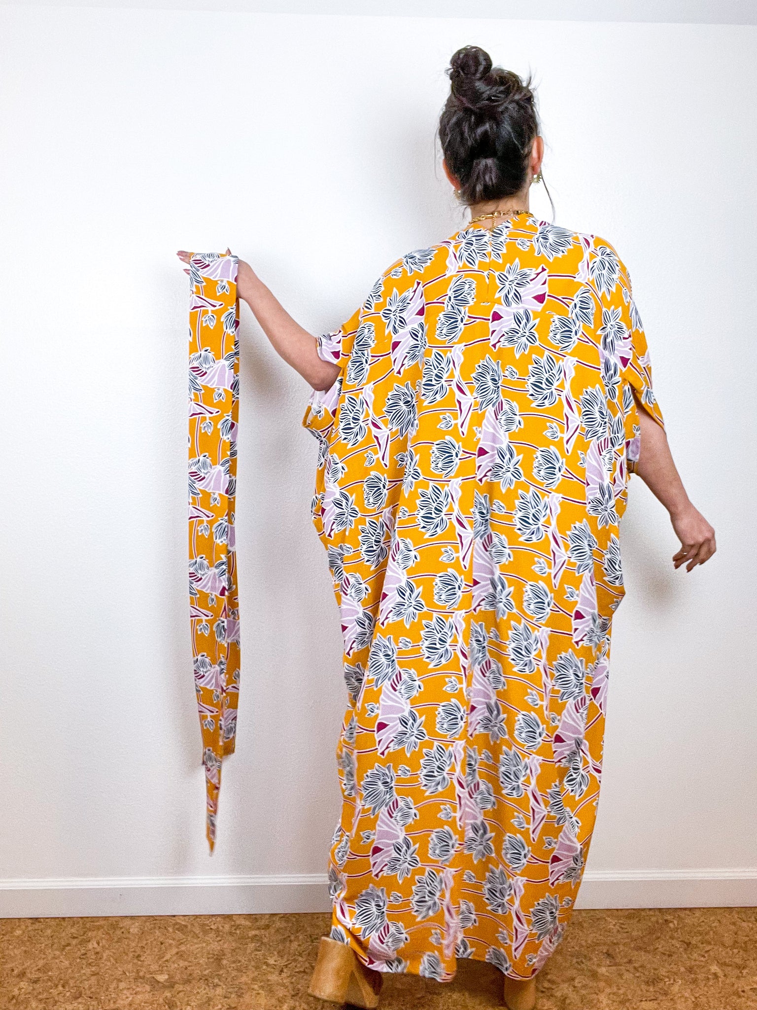 High Low Kimono Marigold Lotus Rayon Crepe