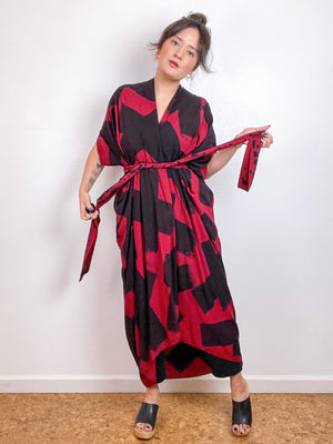 Hand-Dyed High Low Kimono Crimson Black X