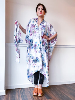 Print High Low Kimono Pastel Floral Georgette