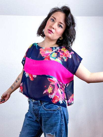 Scrappy Censor Crop Navy Neon Pink