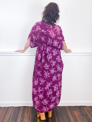 Print High Low Kimono Magenta Floral Georgette