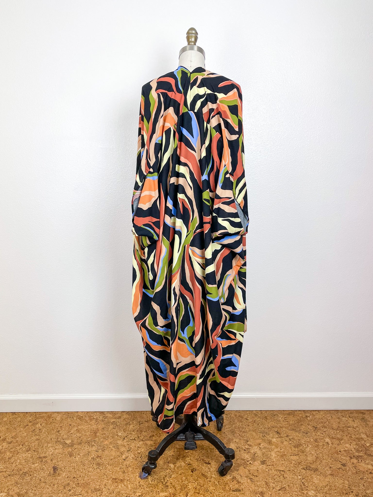 Print High Low Kimono Earthy Stripes Rayon Challis