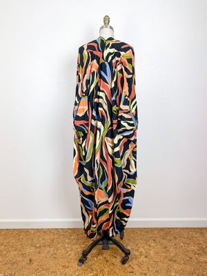 Print High Low Kimono Earthy Stripes Rayon Challis