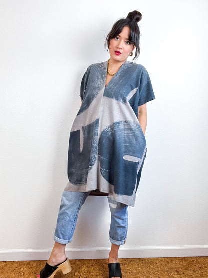 Hand-Dyed Mini Smock Dress Cocoa Graphite Brush
