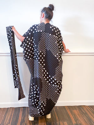 Print High Low Kimono Black White Multi Dots Bubble Crepe