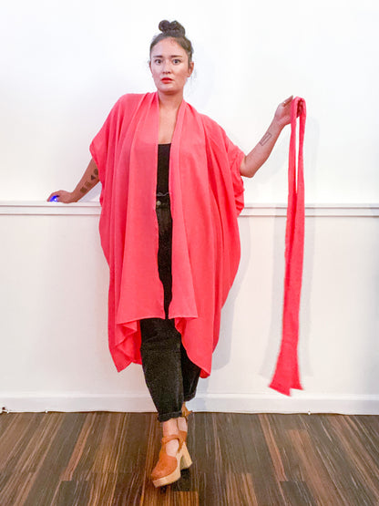 Solid High Low Kimono Coral Cotton Gauze