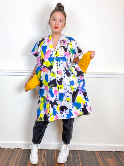 Hand-Dyed Sweatshirt Smock Dress Pink Raven Royal Lemon