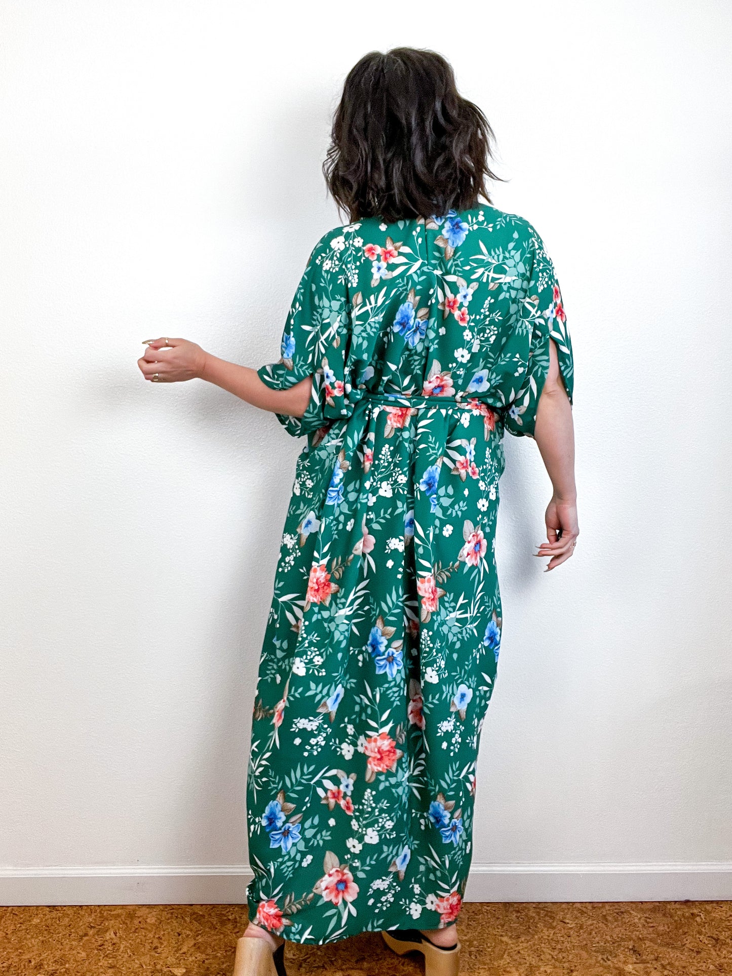 Print High Low Kimono Green Floral Georgette