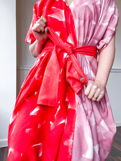 Limited Edition Hand-Dyed High Low Kimono Scarlet Pink