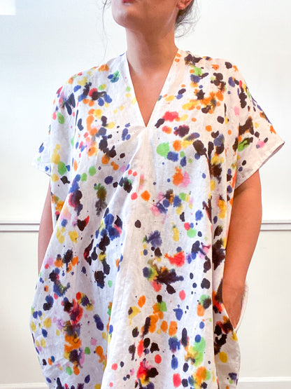 Hand-Dyed Linen Smock Dress Multicolor Drops