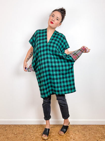 Plaid Flannel Smock Dress Green Black Buffalo