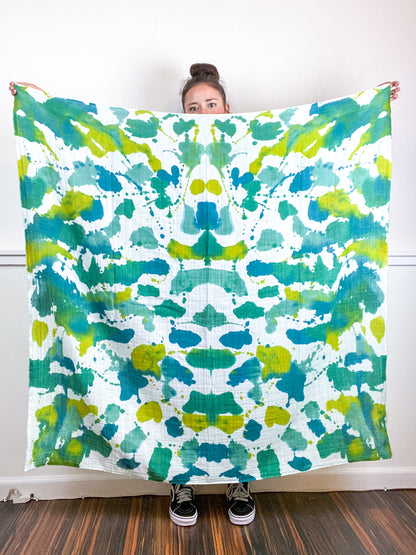 Hand-Dyed Large Square Scarf Emerald Sea Chartreuse Kingfisher