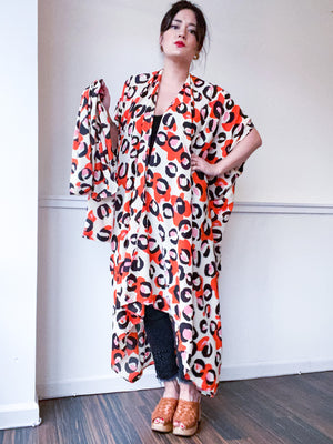 Print High Low Kimono Orange Leopard