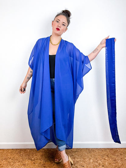 Solid High Low Kimono Royal Blue Chiffon