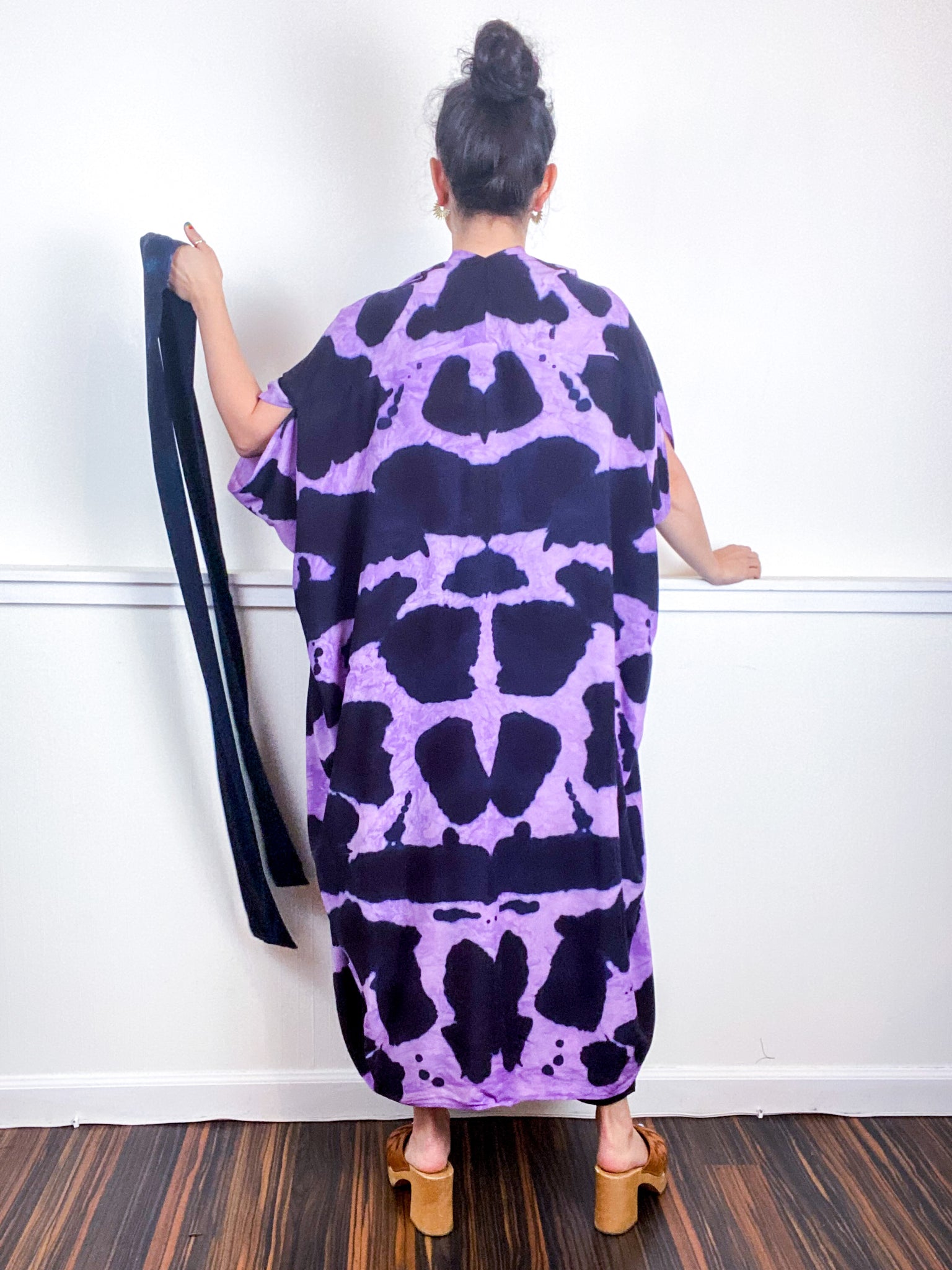 OOAK Hand-Dyed High Low Kimono Orchid Raven Inkblot