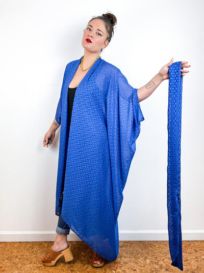 Solid High Low Kimono Royal Blue Oval Chiffon