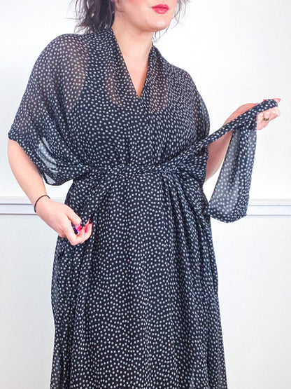 Print High Low Kimono Black Mini Daisy Chiffon