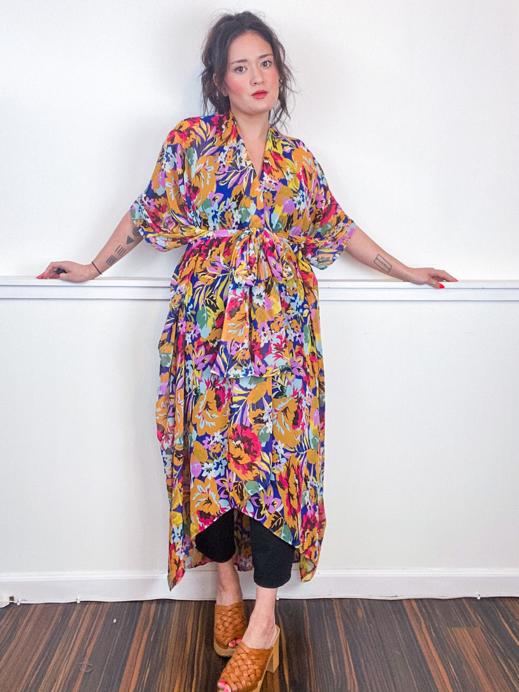 Print High Low Kimono Bountiful Floral Chiffon