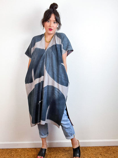Hand-Dyed Midi Smock Dress Cocoa Graphite Brush