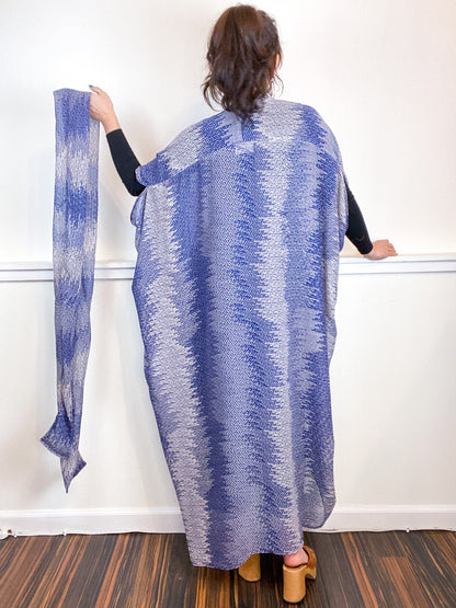 Print High Low Kimono Indigo Static Chiffon
